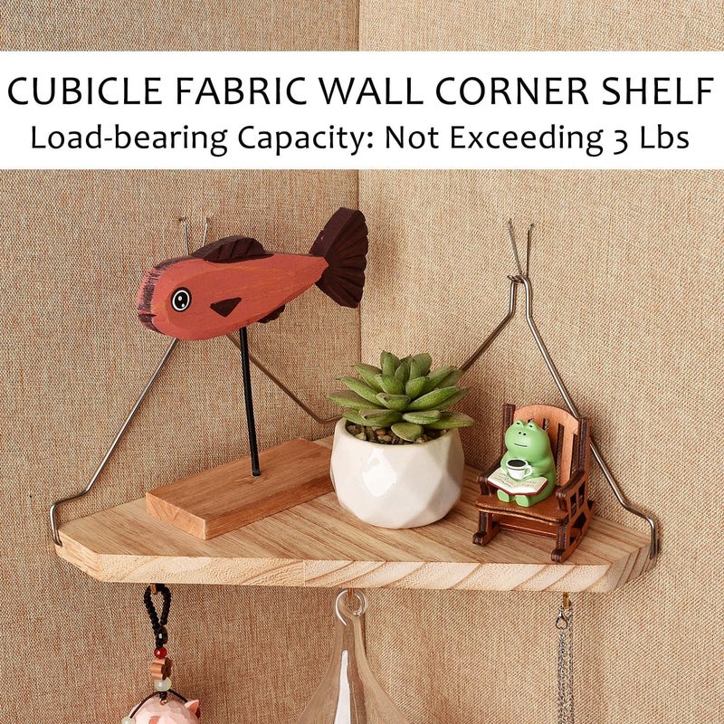 onsogi Fabric Wall Cubicle Corner Shelf with Hooks for Work Decor, Wooden Cubicle Organizer Storage Shelf with Hangers Cubicle Accessories for Women Men Desk, 2 Pack - Image 2